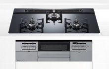 ガス・水無し両面焼き・ガラストップ（間口75cm天板・上位）